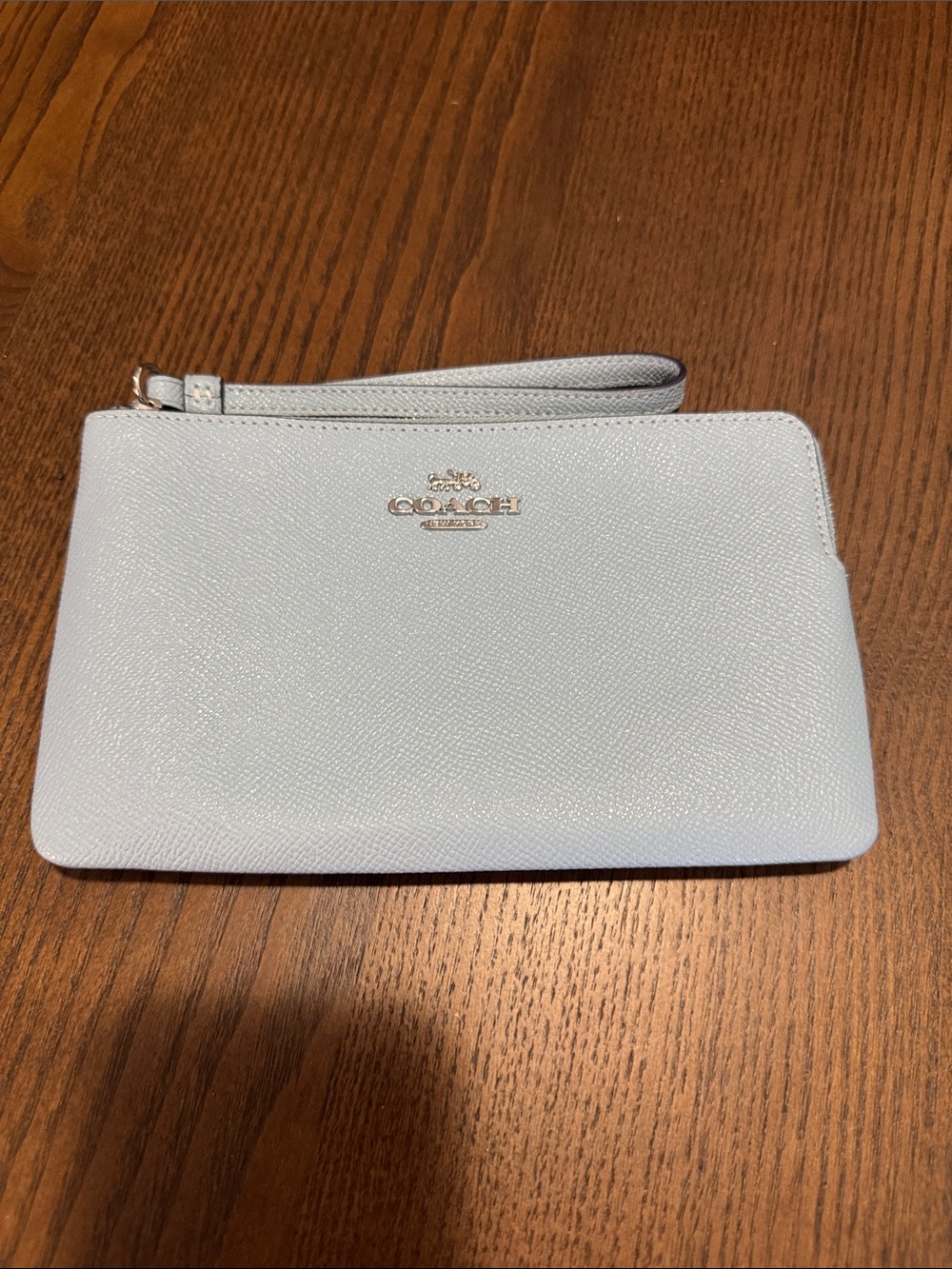 Coach Pale Blue Leather Wristlet with Gold Logo